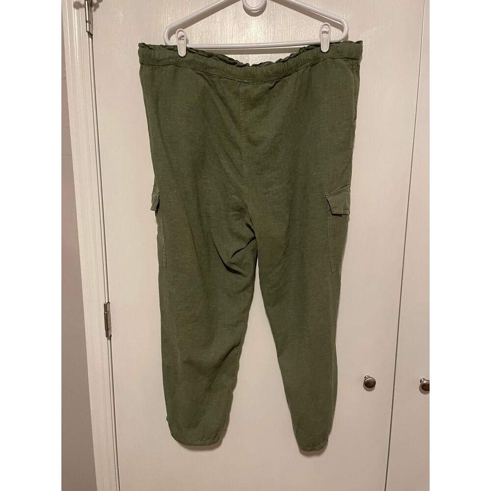 Aerie Lightweight Cargo Linen Joggers Green Elastic Waist Pockets Drawstring XL - Picture 2 of 7